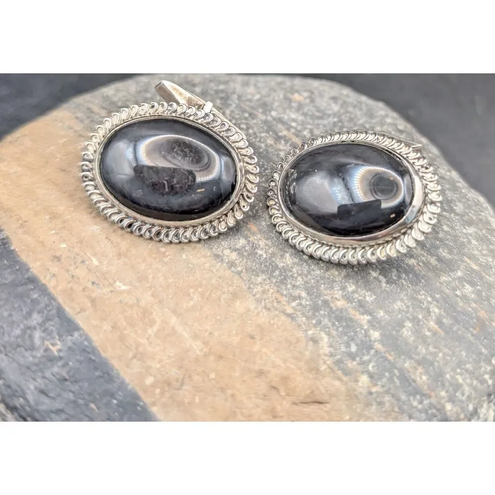 Vintage Southwestern Sterling Cufflinks • 20.6g • Black Onyx • Handmade